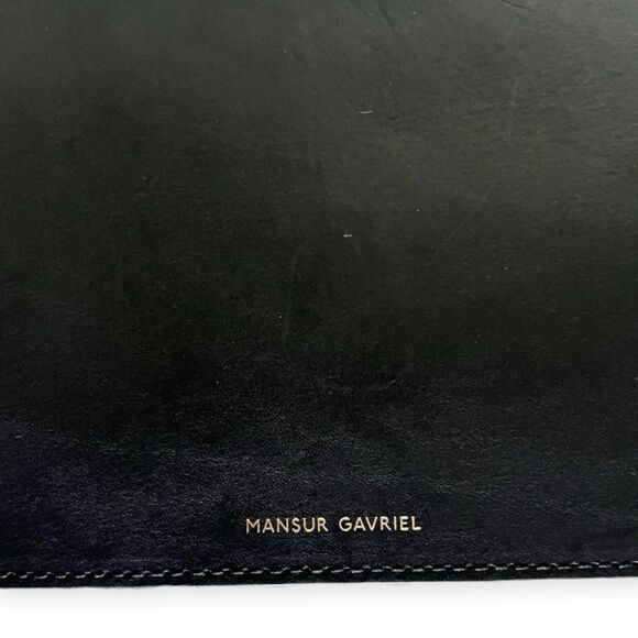 Mansur Gavriel Black Leather Zip Pouch Clutch Gold Interior Wrist Strap - Picture 2 of 7